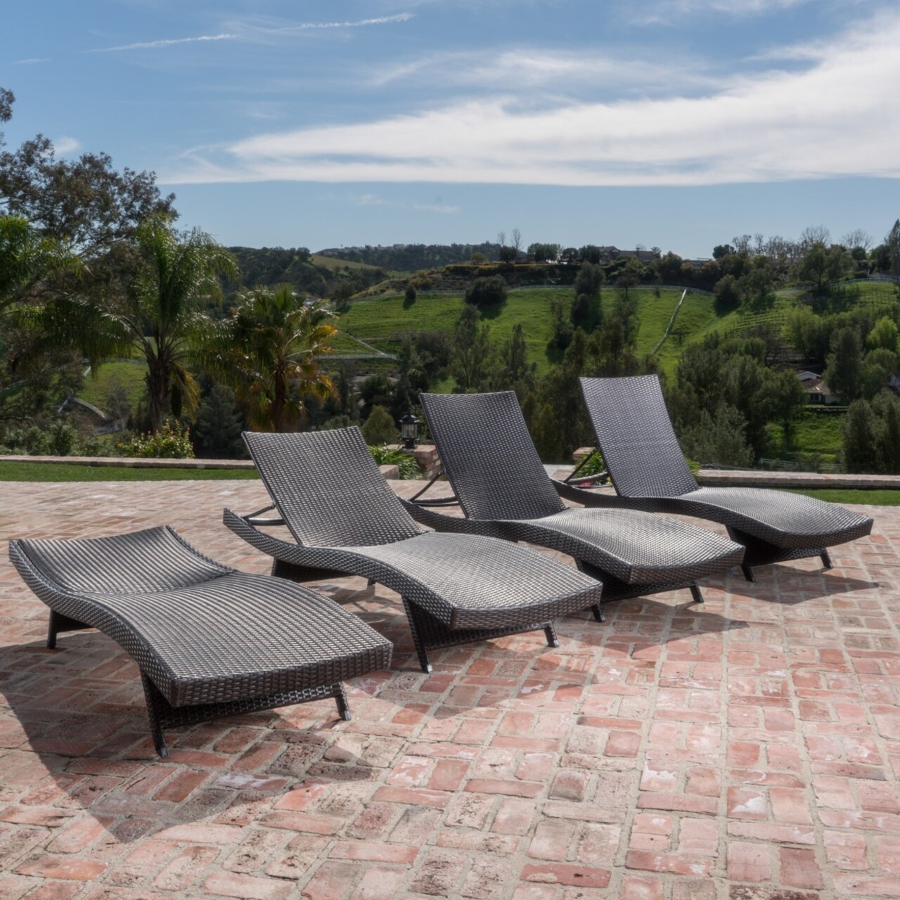 GDF Studio Set of 4 Luxury Outdoor Patio Furniture PE Wicker Chaise Lounge Chairs